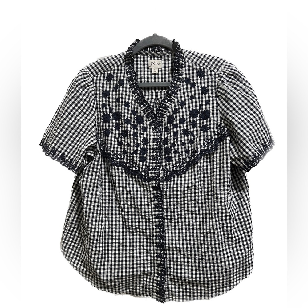 J Crew blue gingham top NWOT